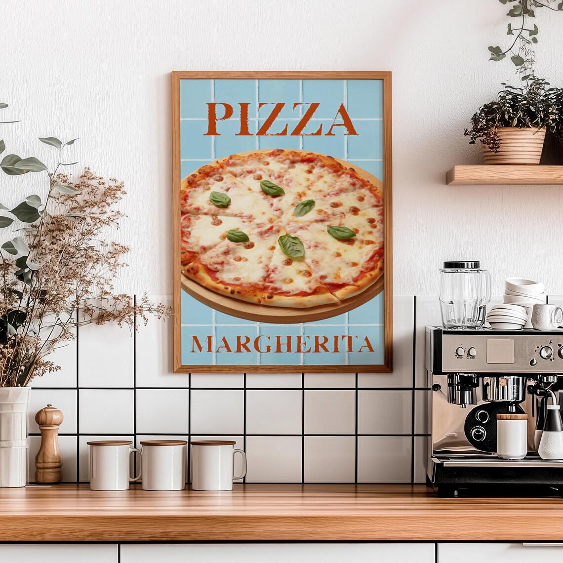 Classic Cheesy Pizza Margherita Retro Italian Kitchen Wall Art - Image 7