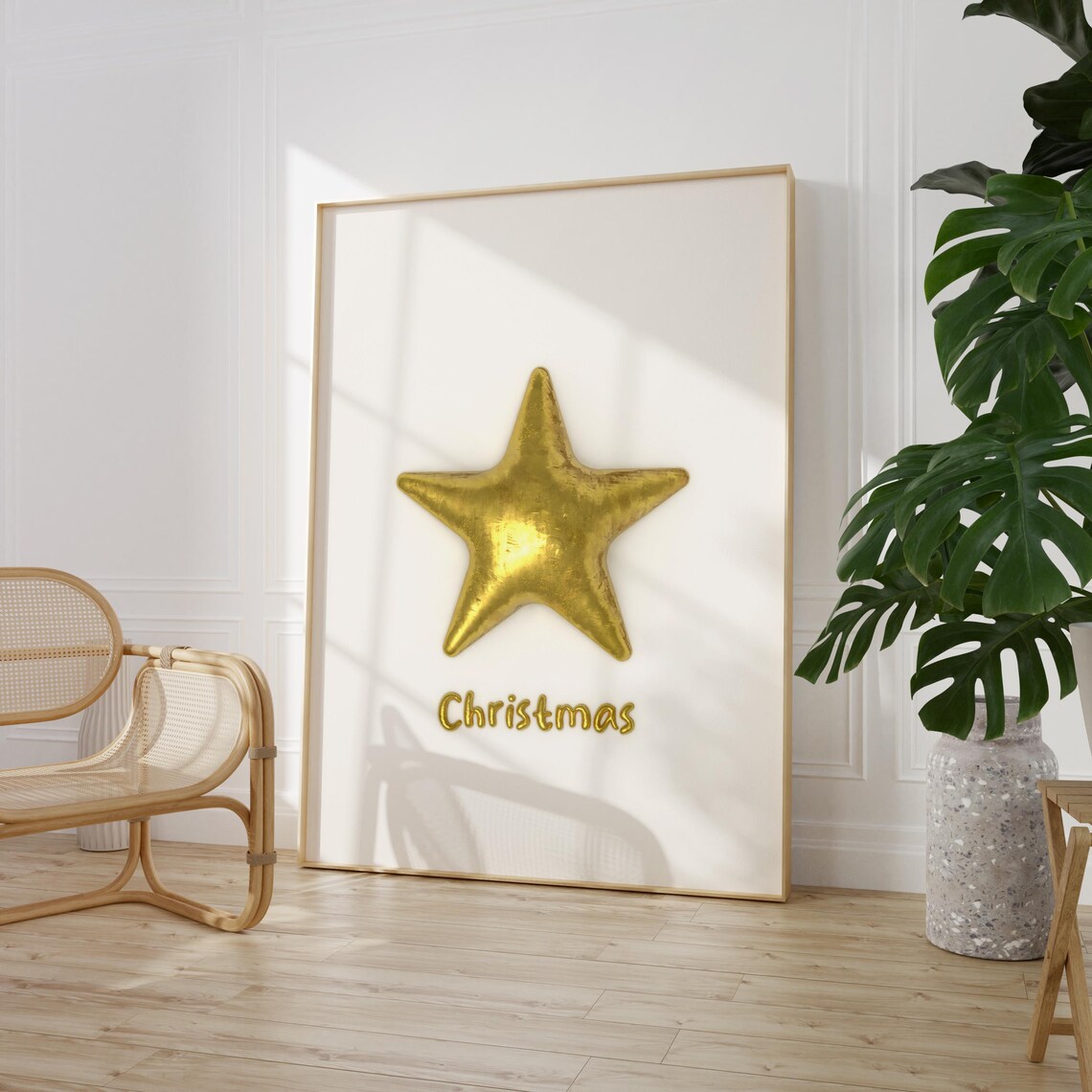 Gold Christmas Star Balloon 3D Metallic Minimalist Holiday Poster - Image 4