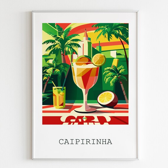 Caipirinha Cocktail Vibrant Brazilian Bar Illustration Poster