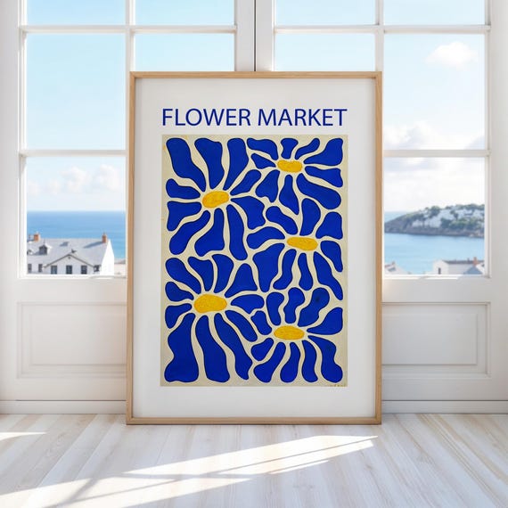 Blue Floral Matisse Print Modern Flower Market Poster