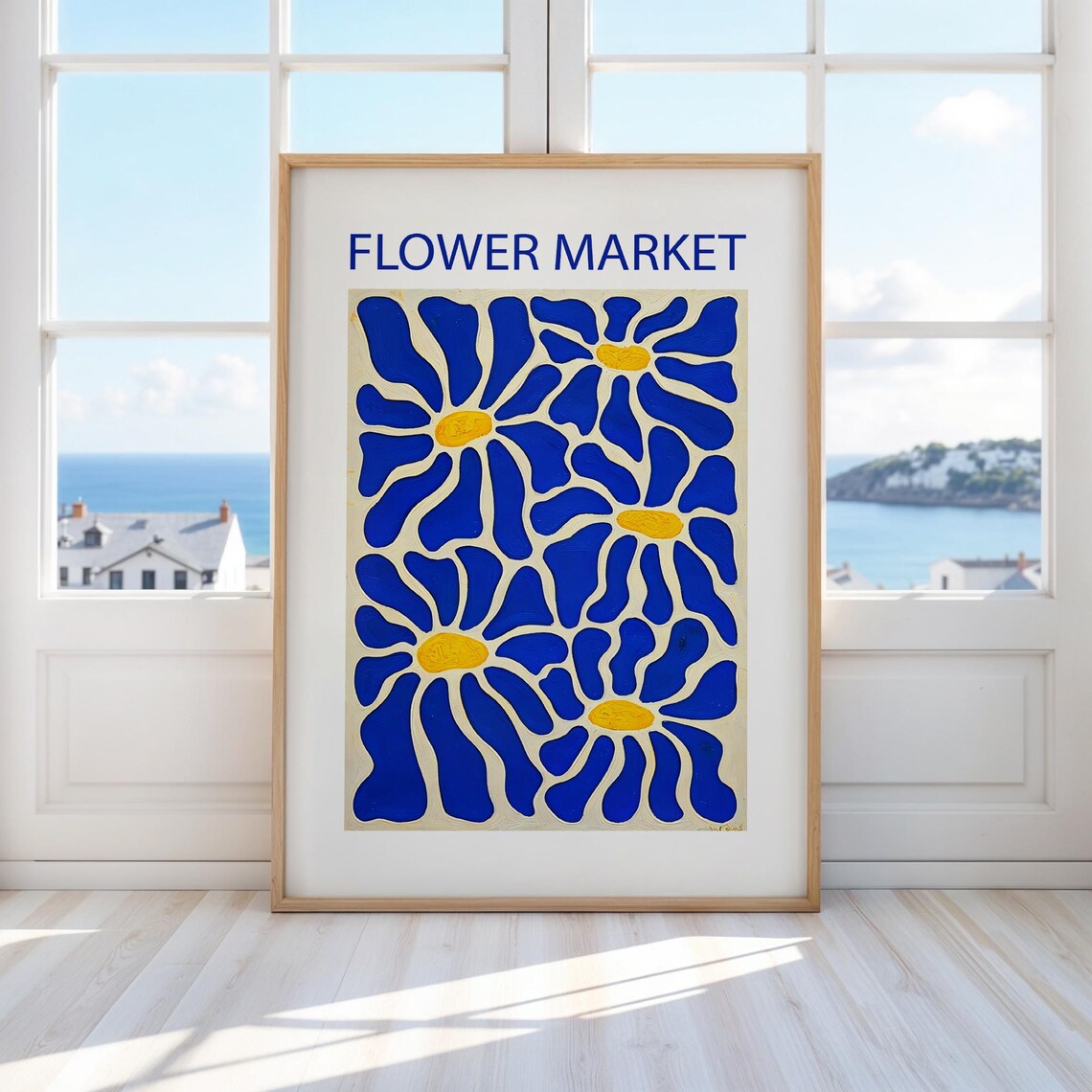Flower Market Cobalt Blue Daisy Abstract Bold Modern Floral Poster