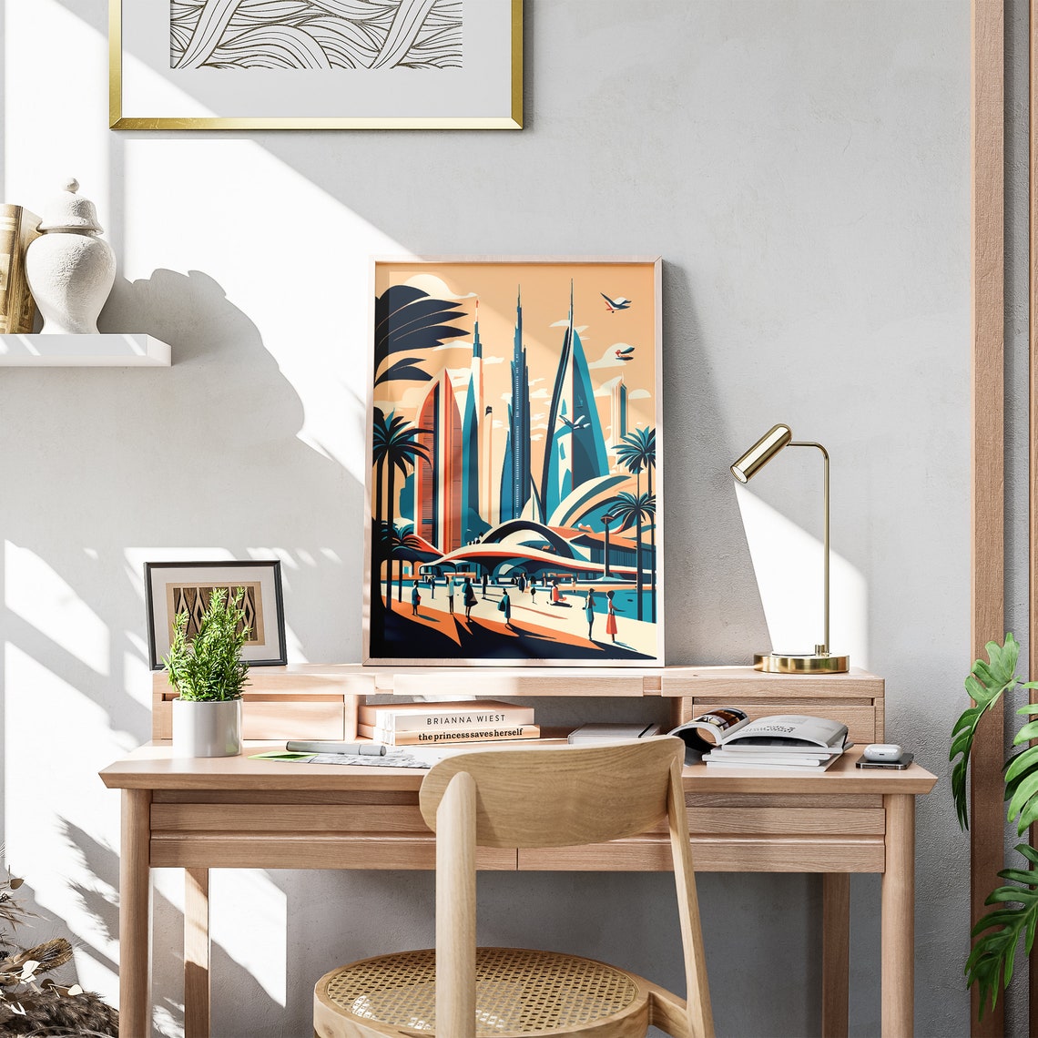 Dubai Travel Poster City View Illustration Colorful Travel Print Landscape Print Gold Of The Desert Wall Art - Image 3
