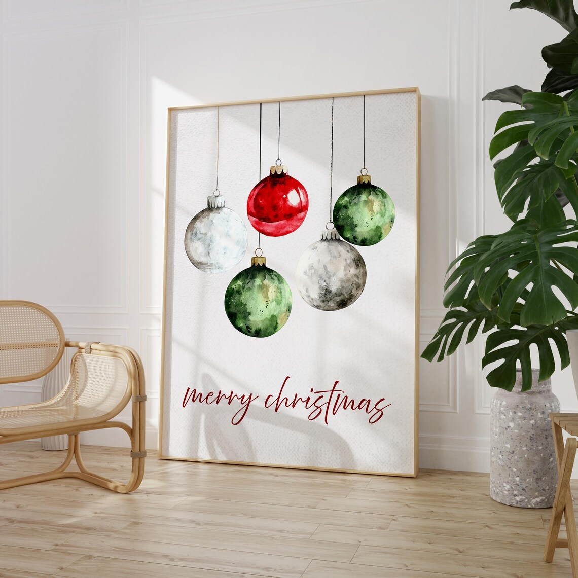 Watercolor Christmas Ornaments Merry Christmas Holiday Wall Art