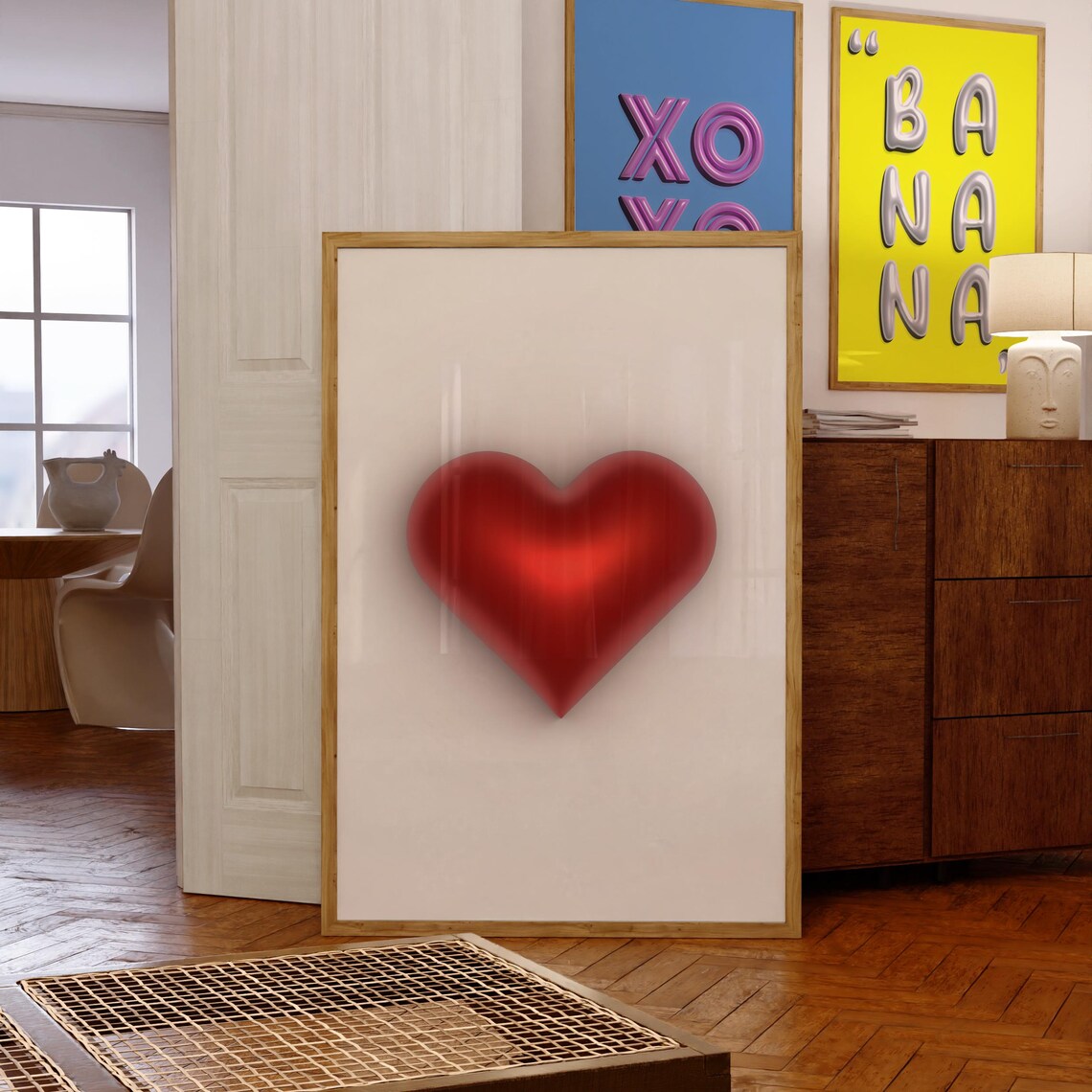 Red 3D Balloon Heart Minimalist White Love Romantic Modern Art Poster - Image 2