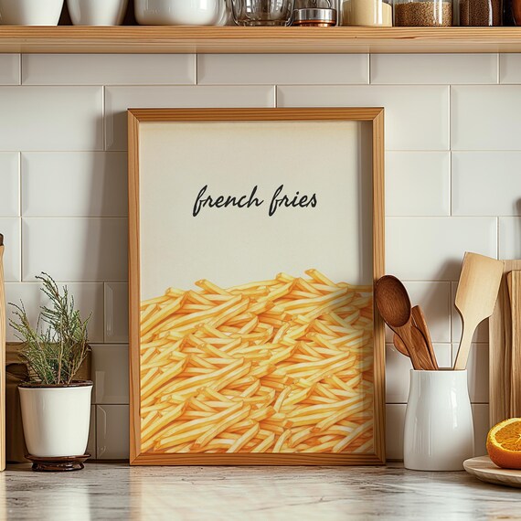 French Fries Kitchen Poster Pile Of Golden Fries Minimal Foodie Decor