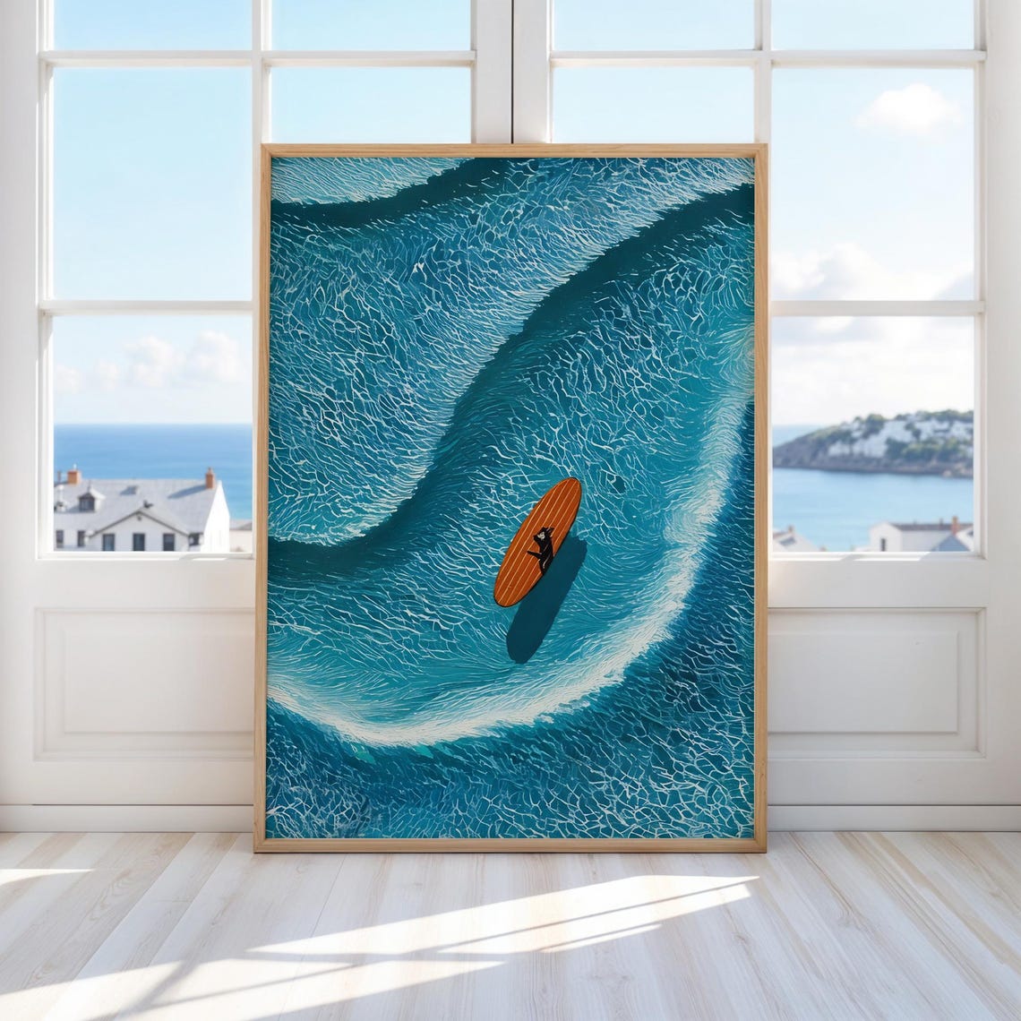 Aerial Surfer Big Turquoise Curling Wave Overhead Ocean Wall Poster