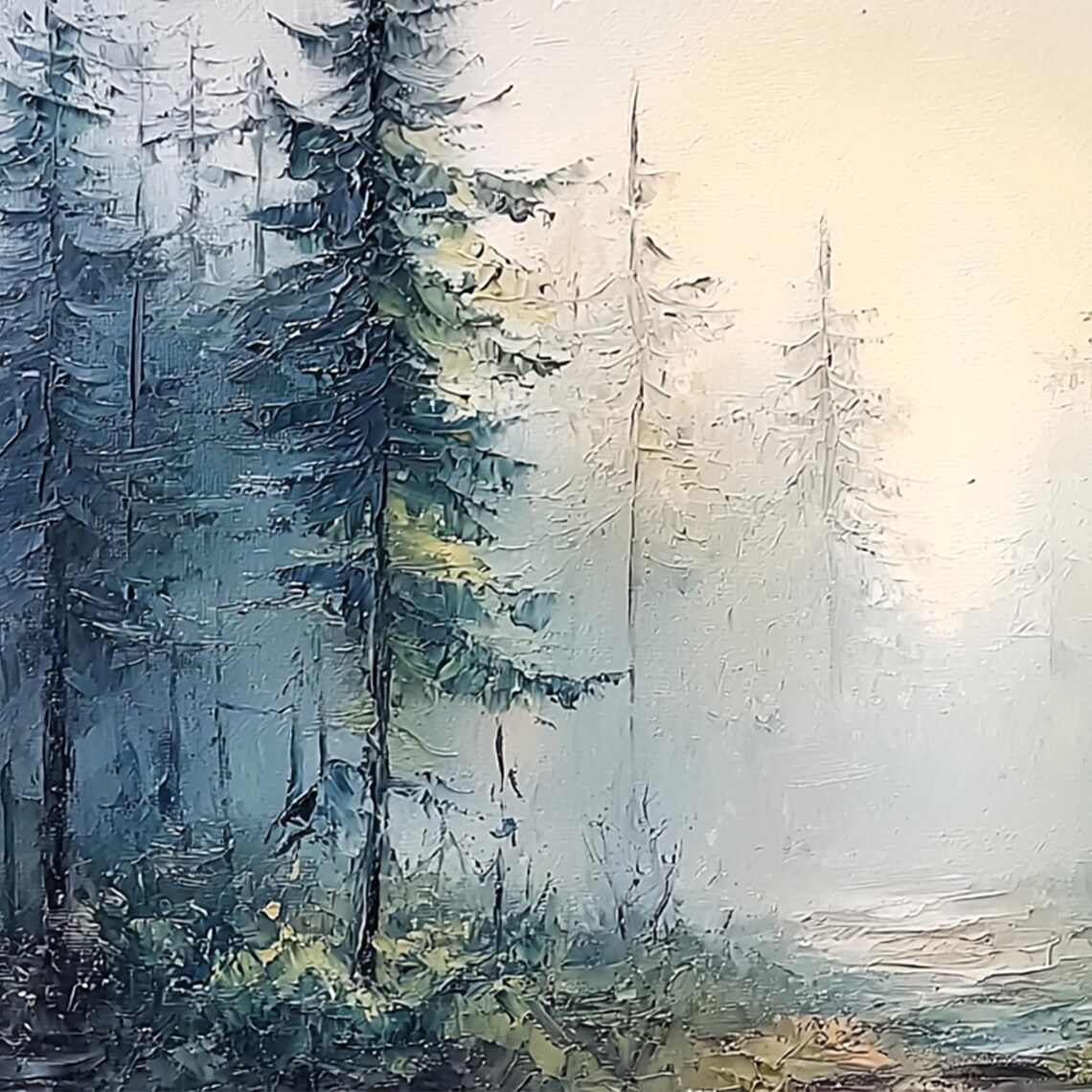 Original Forest Landscape Oil Painting On Hand Painted Textured Wall Art Custom Green Tree Wall Art Fashion Living Room Home Decor - Image 3
