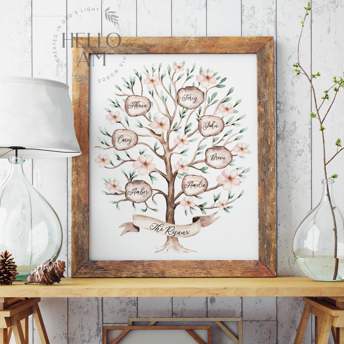 Personalized Watercolor Family Tree Blossom Branches Names Art Poster - Image 4