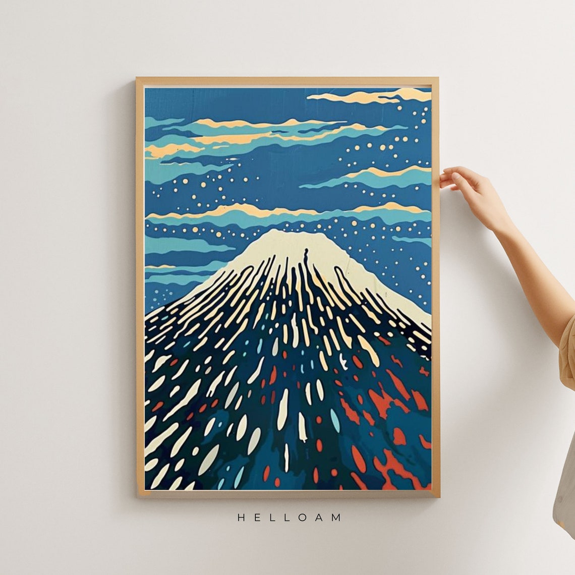 Abstract Botanical Ocean Waves Navy Coral Teal Modern Floral Wall Art - Image 4
