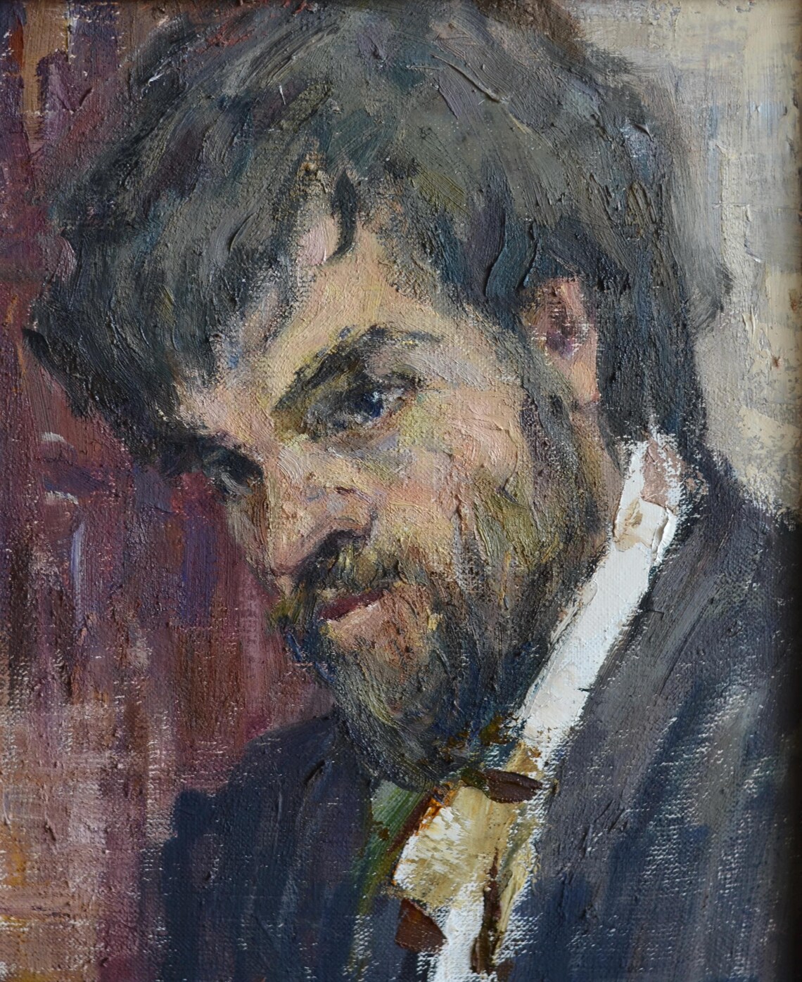 Bearded Man Vintage Portrait In Dark Suit Impressionist Wall Art - Image 2