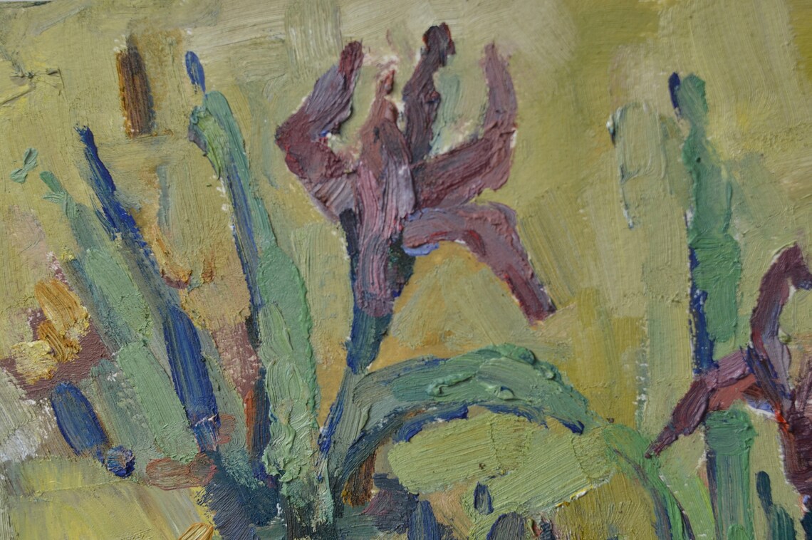 Burgundy Irises Blooming On Green Grass Spring Floral Wall Art - Image 2