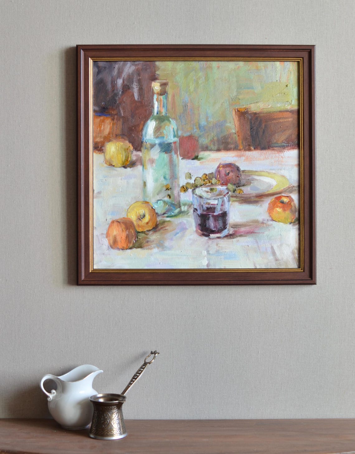 Wine Bottle With Red Wine Apples And Grapes Still Life Wall Art - Image 4