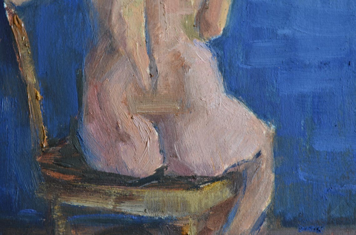 Seated Woman Figure Study Deep Blue Background Fine Art Poster - Image 2