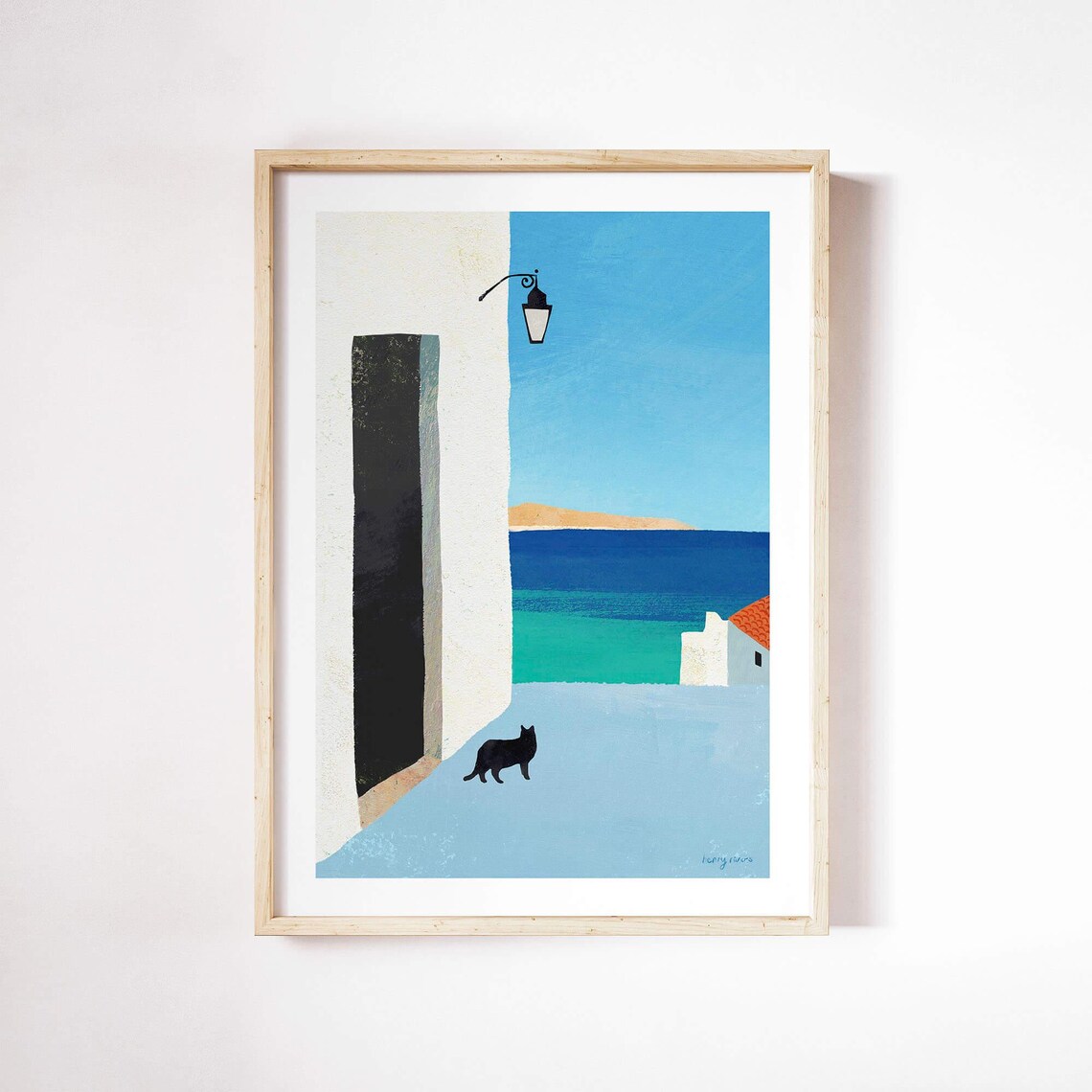 Black Cat in Greece Travel Poster, Henry Rivers