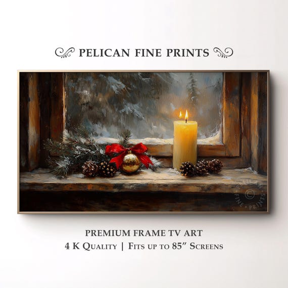 Cozy Christmas Candlelight Tv Art Rustic Winter Farmhouse Scene Festive Holiday Decor Tv68