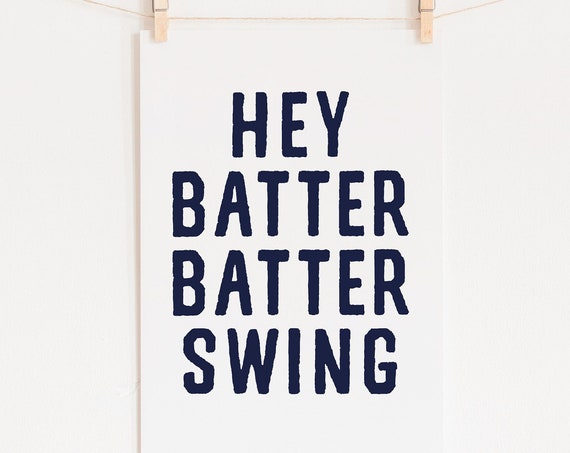 Hey Batter Batter Swing Print Baseball Wall Art Vintage Baseball Print Kids Baseball Baseball Quote Wall Art Baseball Poster