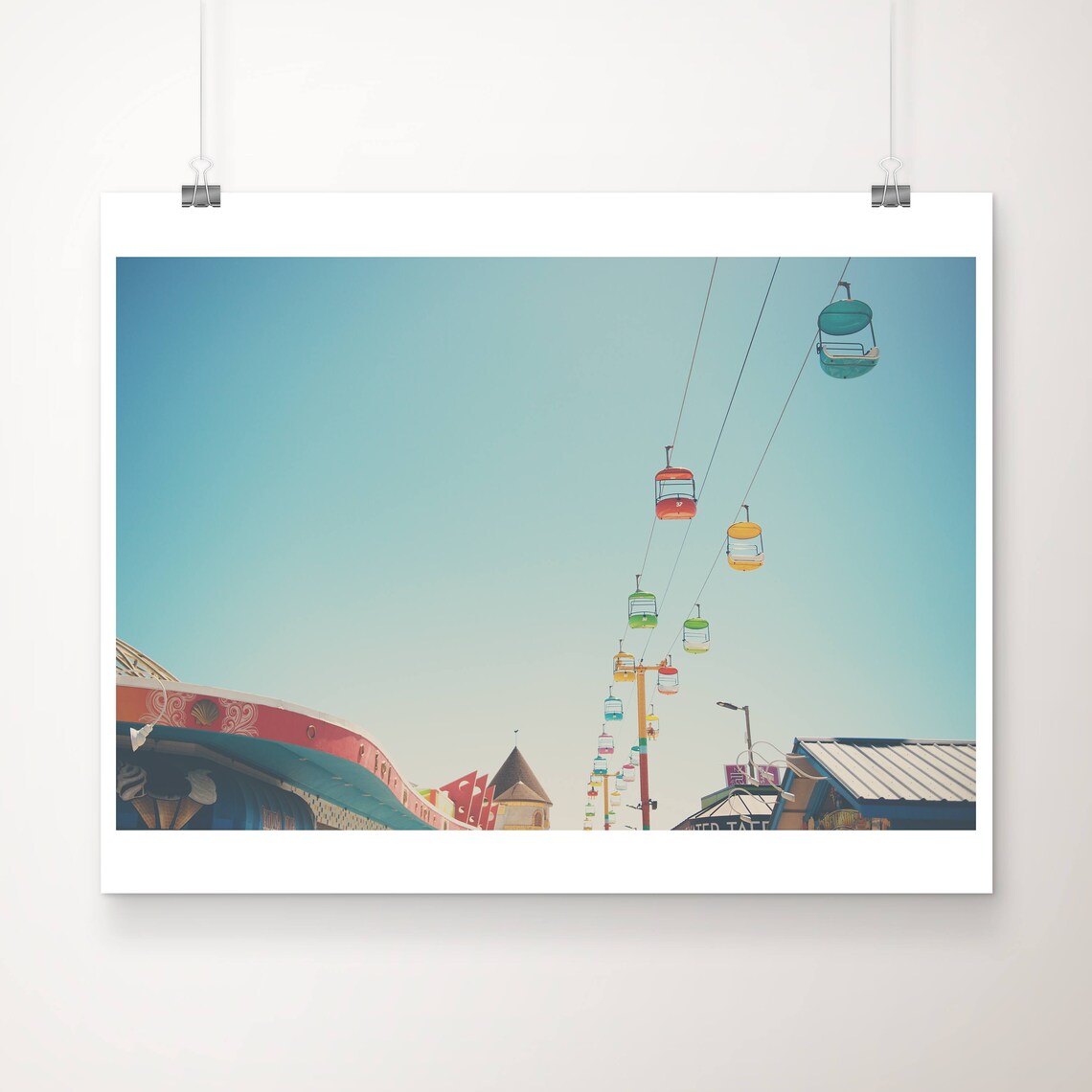 Santa Cruz Boardwalk Sky Ride Gondolas Beach Carnival Photo Poster