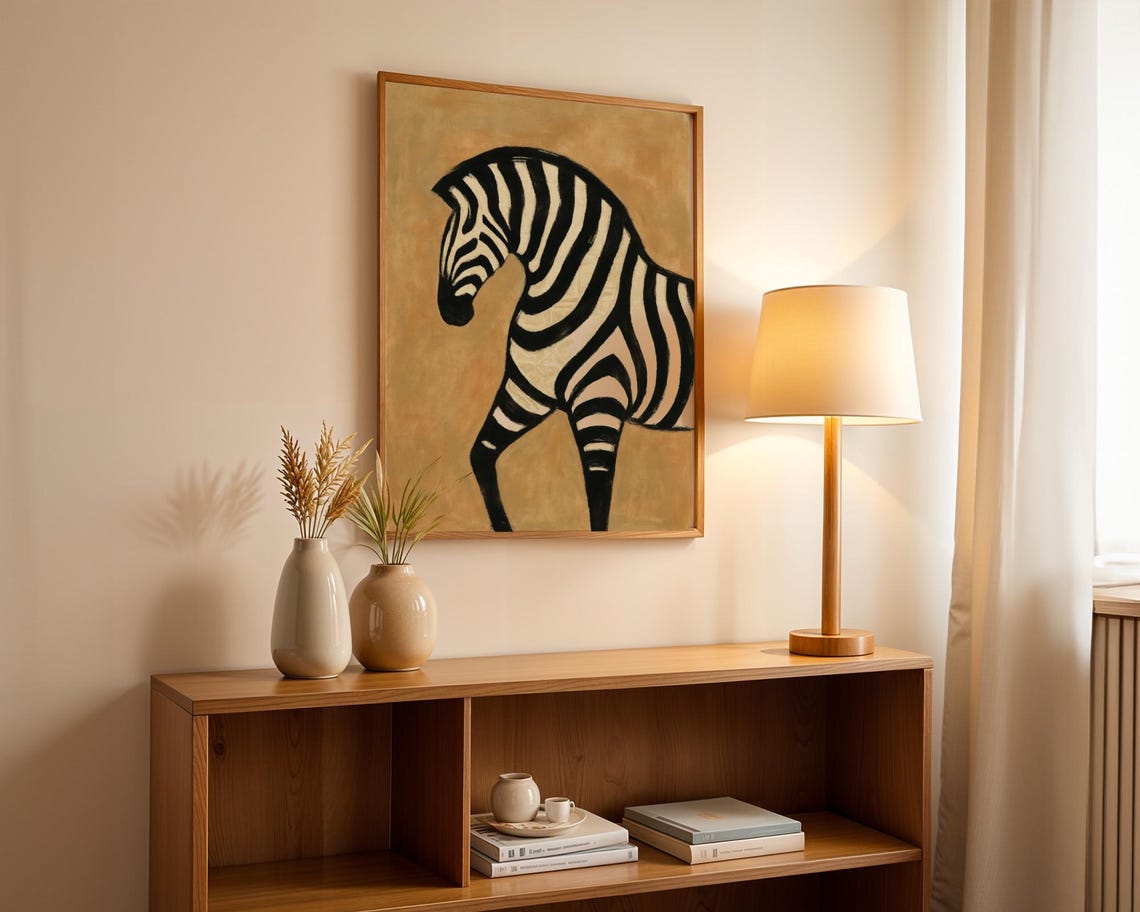 Minimalist Zebra Print Earthy Boho Wall Art