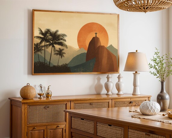 Beige Boho Landscape Print Minimalist Living Room Decor