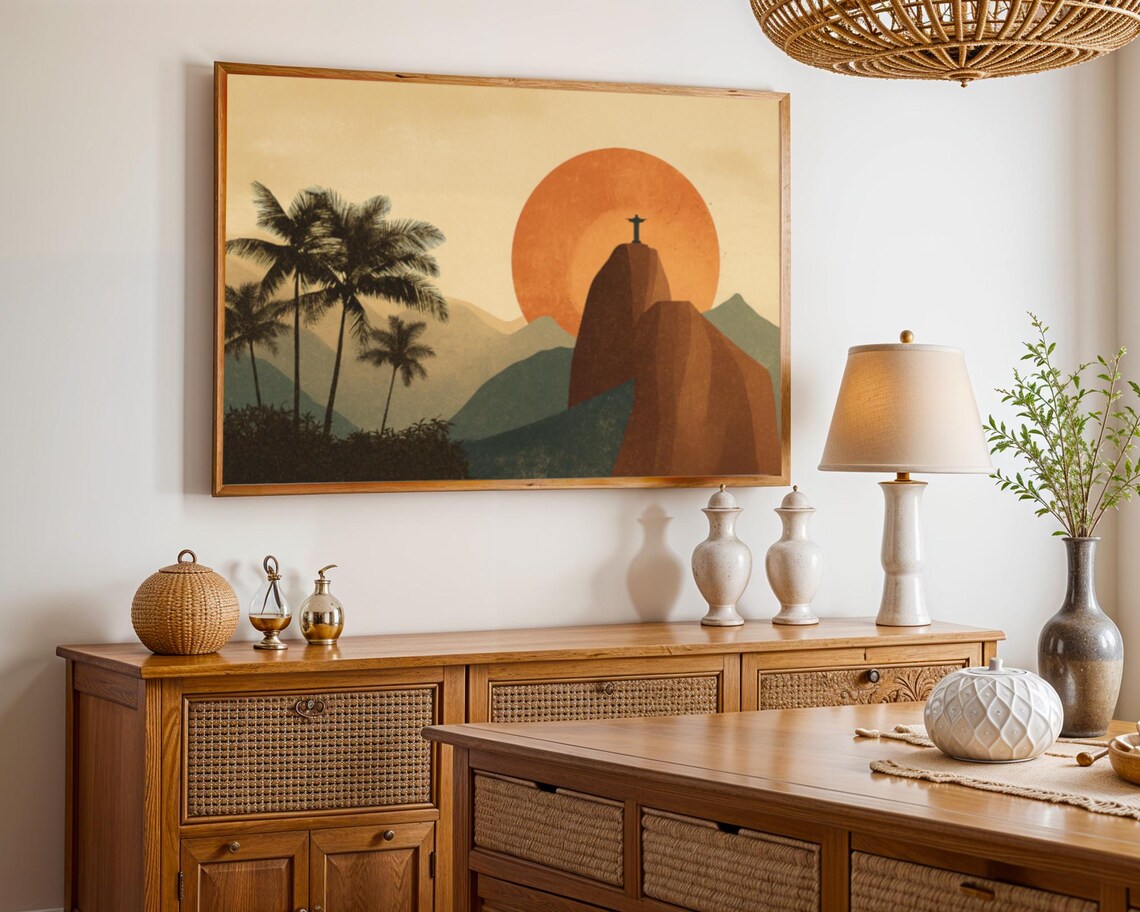 Beige Boho Landscape Print Minimalist Living Room Decor