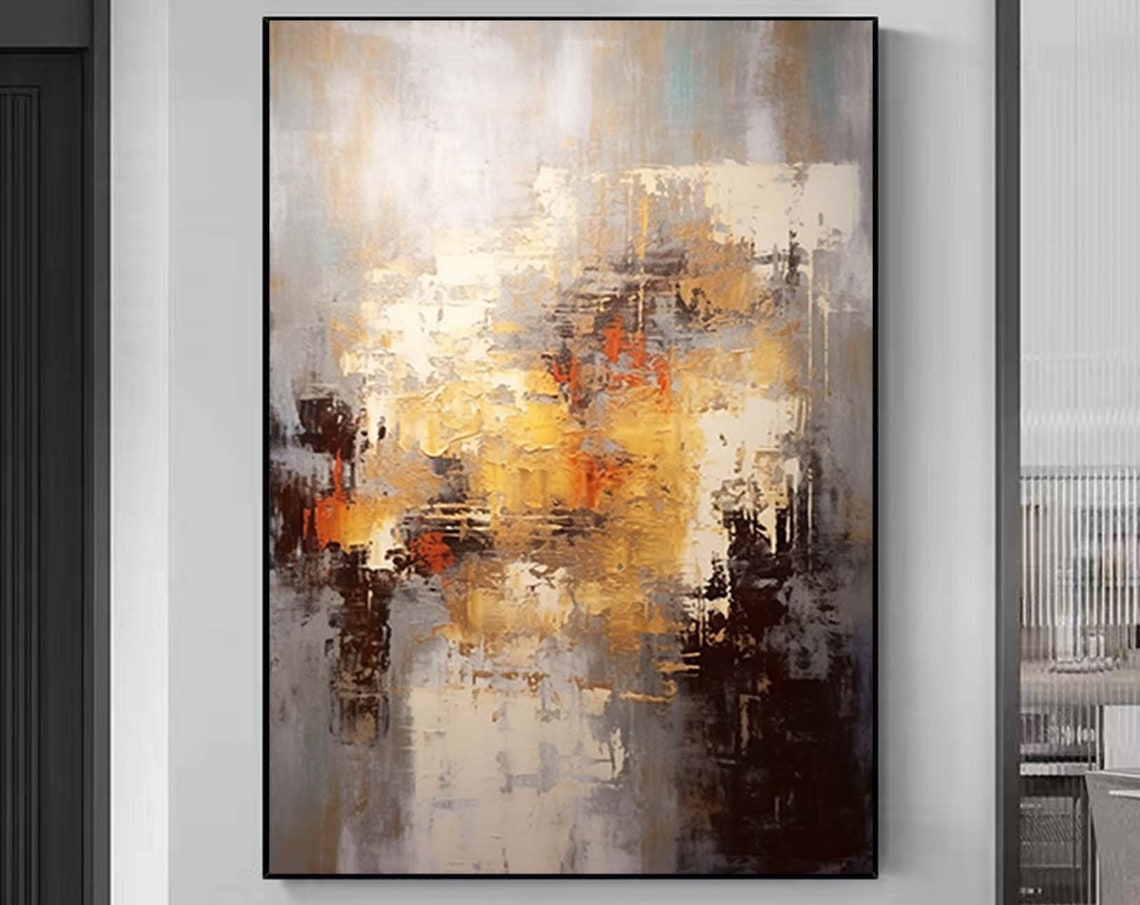 Moody Neutral Textured Abstract With Gold Grey Dark Brown Poster