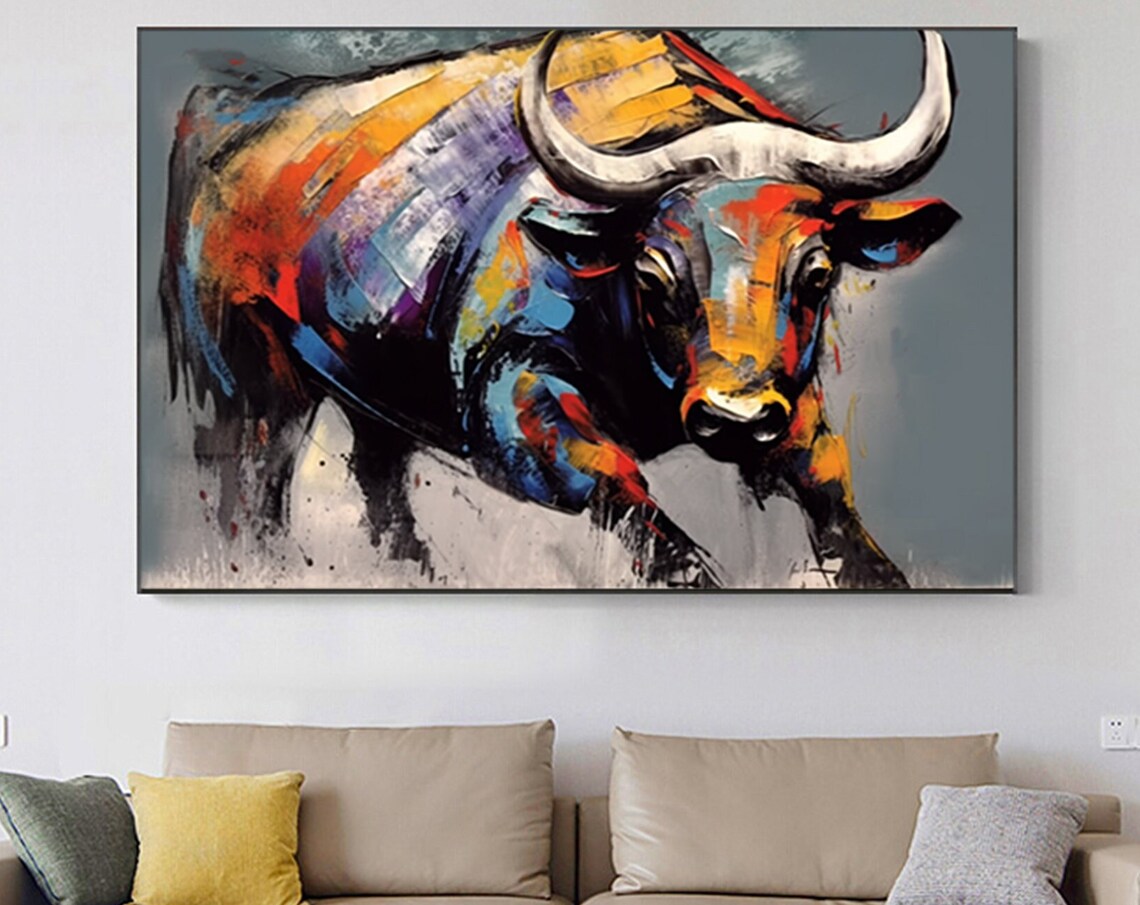 Colorful Bull Art Print, Highland Cow Animal Decor