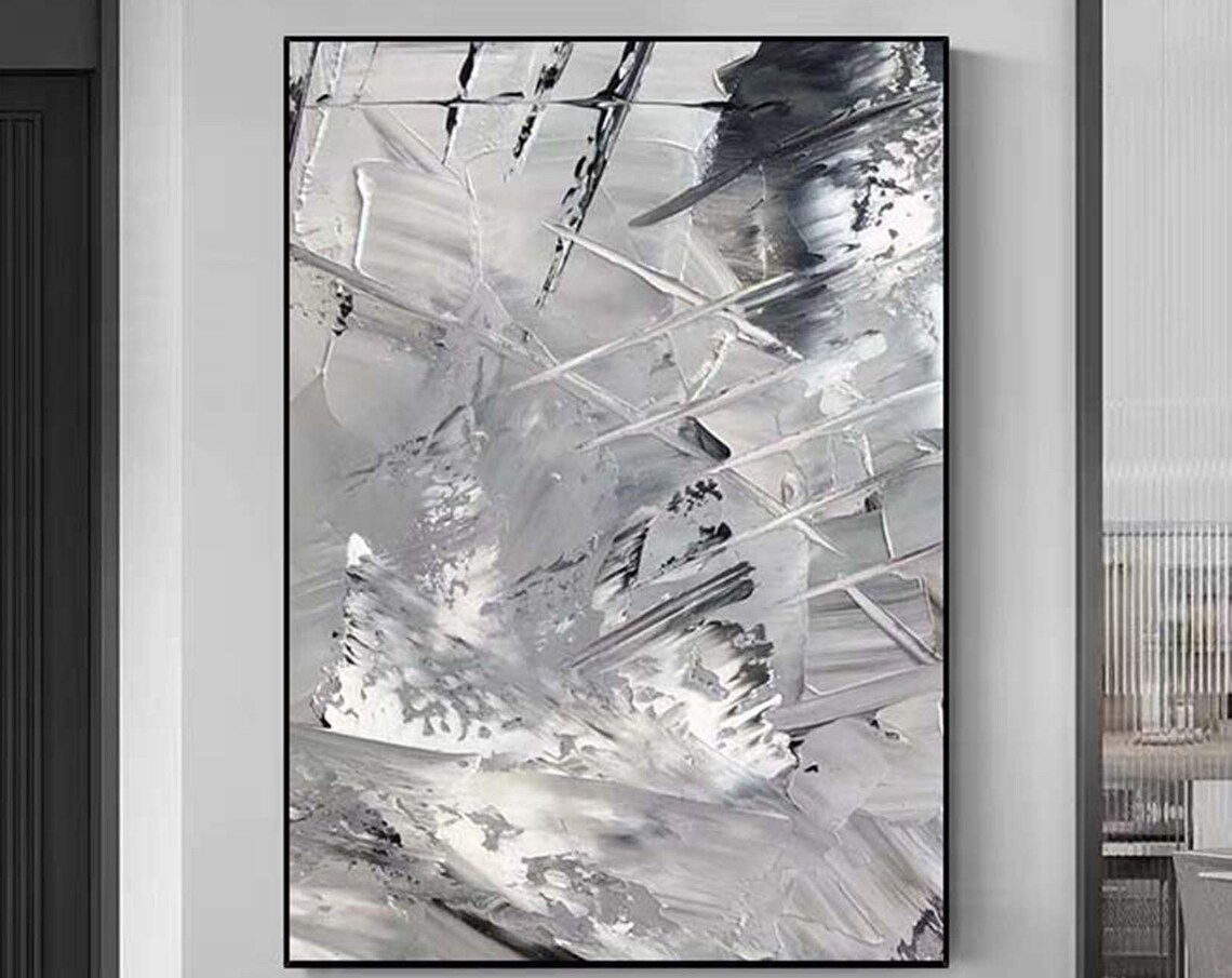 Gray and White Abstract Painting, Modern Art Print