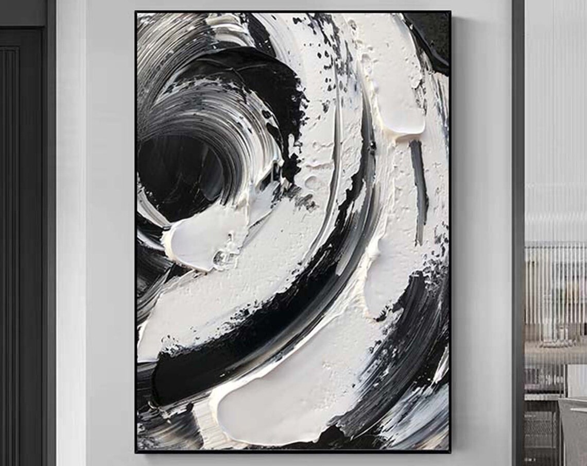 Black White Swirl Vortex Textured Monochrome Whirlpool Art Poster