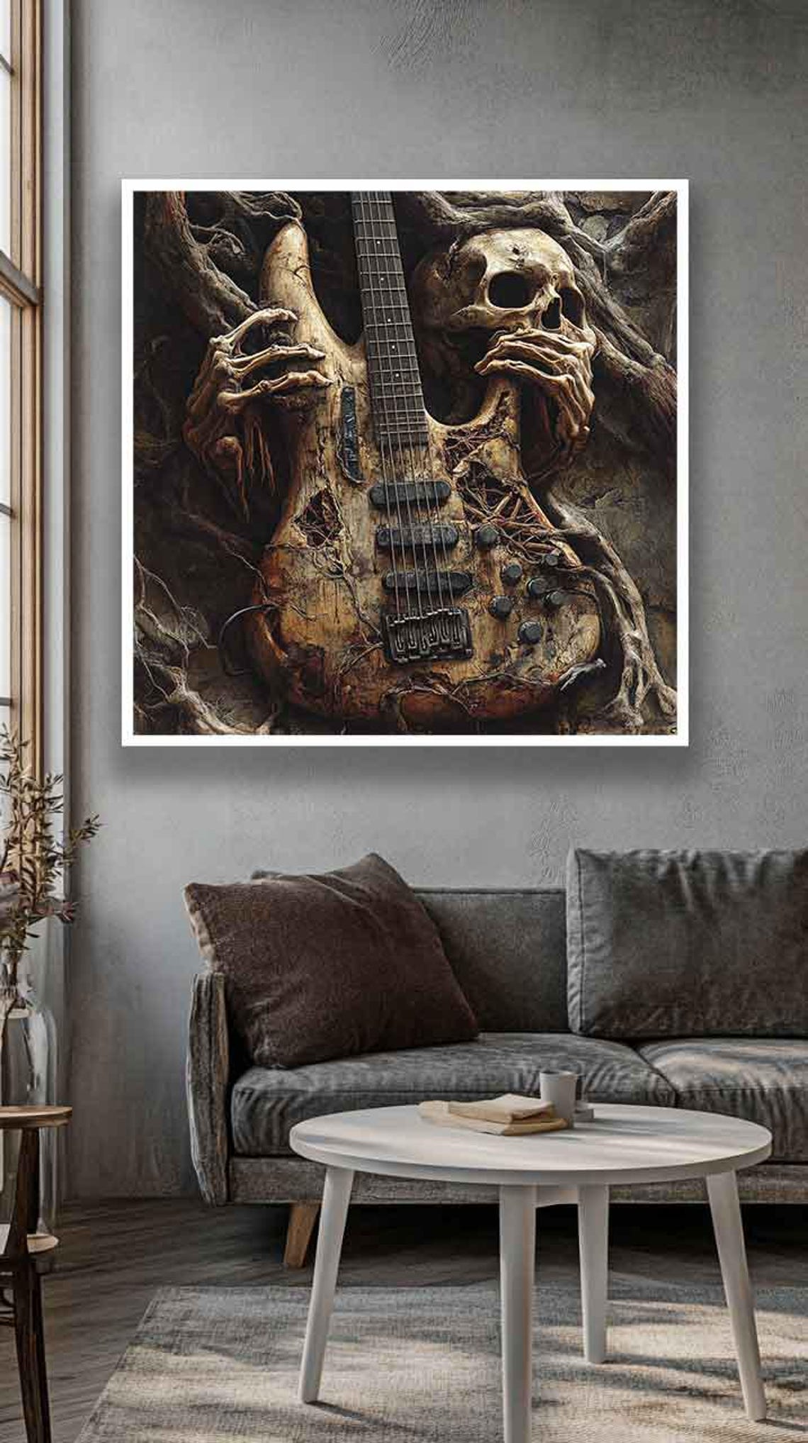 Guitar Wall Art Skull Dark Theme Guitar Wall Decor Guitar Wall Print Vintage Guitar Poster Musician Gift Idea - Image 3