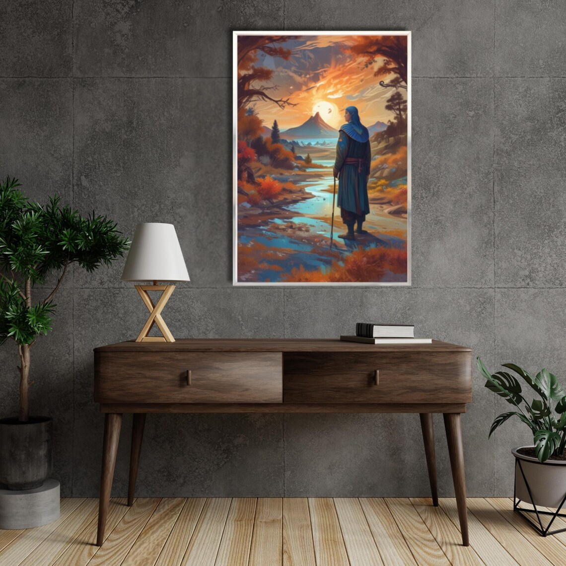 Mystical Fantasy Landscape Art Sunset Warrior Wall Decor Medieval Scenic Poster Framed Or Unframed Ready To Hang - Image 3