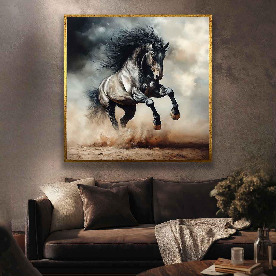 Horse Painting Black Horse Decor Dark Horse Wall Art Running Horse Art Framed Wall Art Horse Poster Ready To Hang - Image 5
