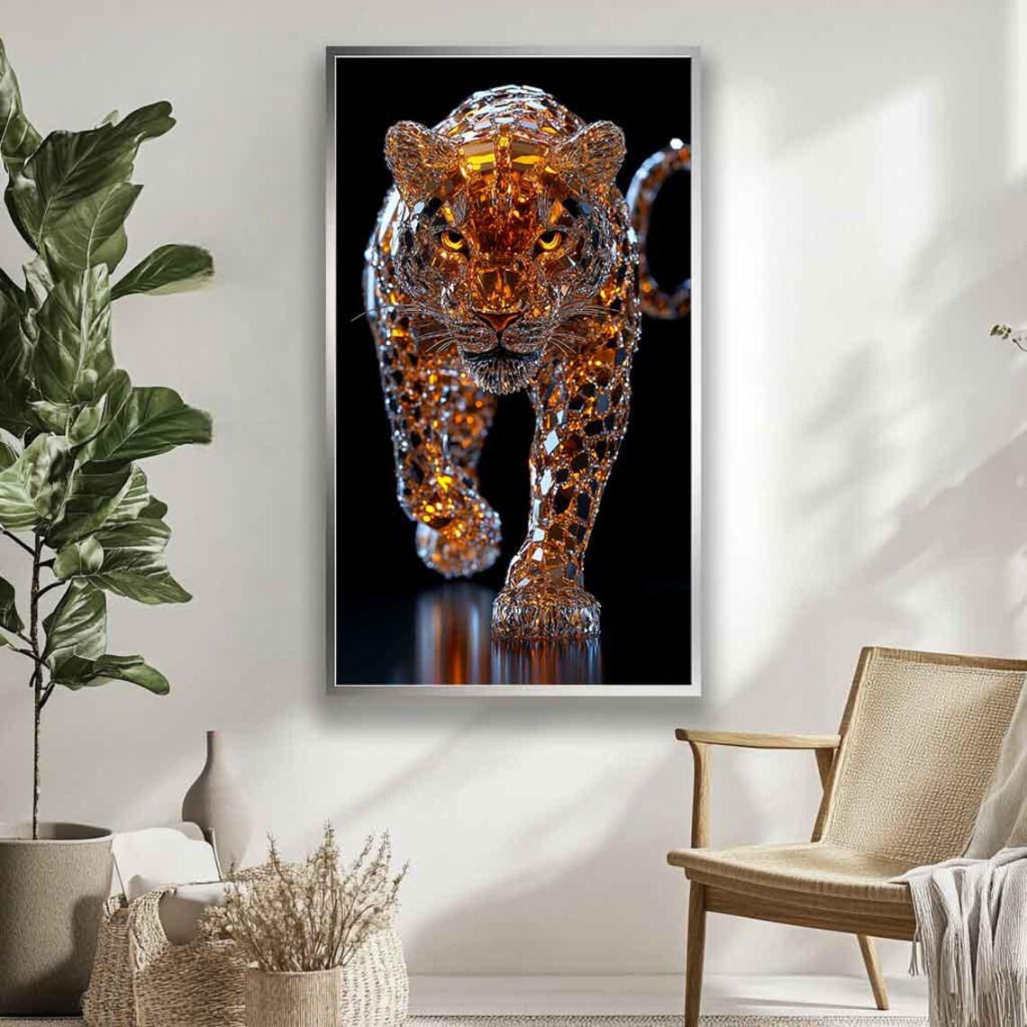 Crystal Diamond Big Cat Portrait Amber Faceted Wildlife Art Poster - Image 3