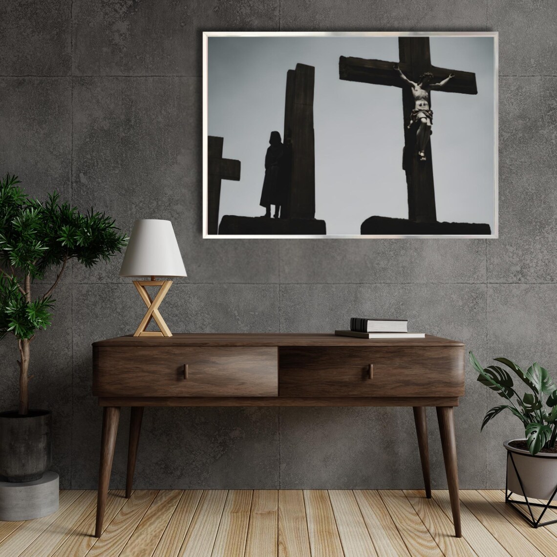 Jesus Christ On The Cross Sepia Tone Religious Wall Decor Poster - Image 4