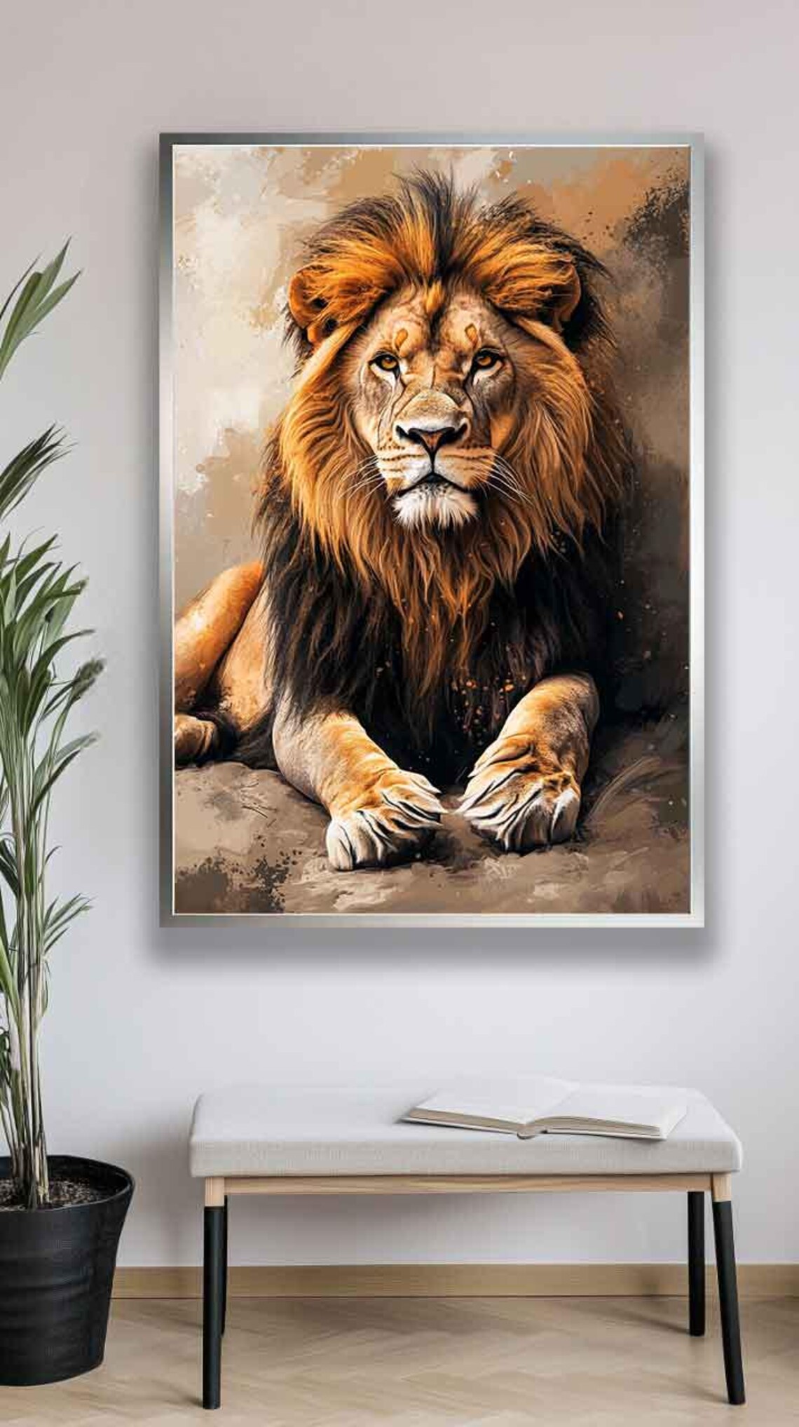 Resting Male Lion Portrait Warm Sepia Painterly Wildlife Art Poster - Image 5