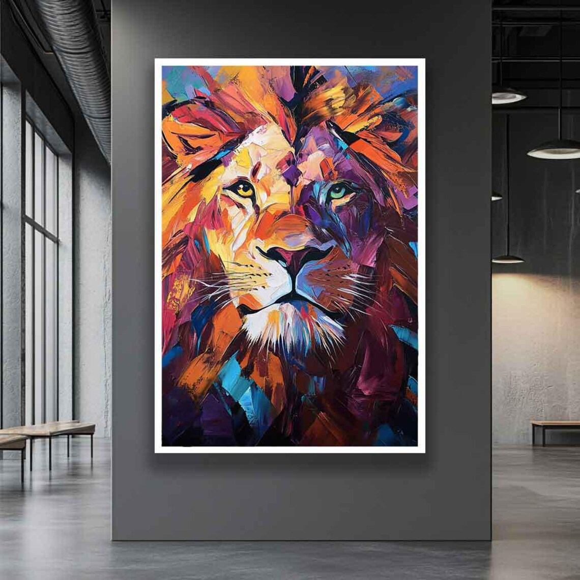 Colorful Abstract Lion Face Vibrant Modern Wildlife Art Poster - Image 3