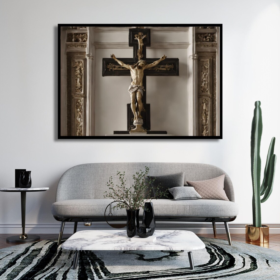 Crucified Jesus Christ Cross Church Statue Religious Art Poster - Image 5