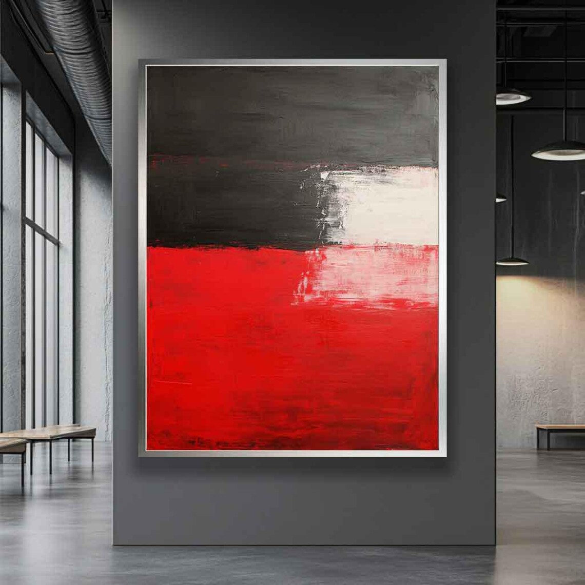 Black and Bright Red Split-Block Composition Abstract Art Poster - Image 4