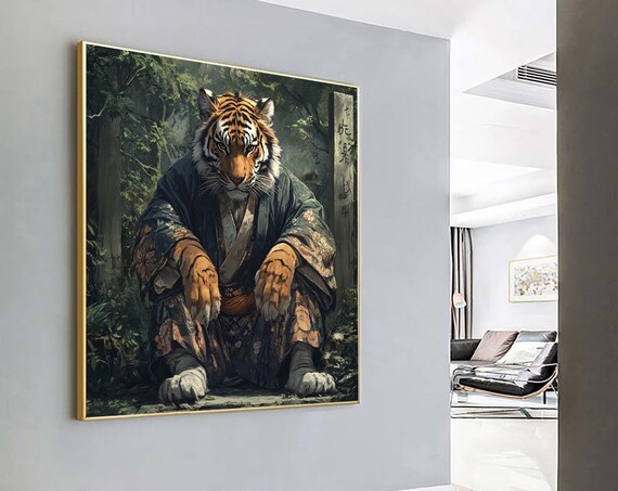 Regal Tiger in a Kimono Sitting Peacefully in a Forest Art Poster