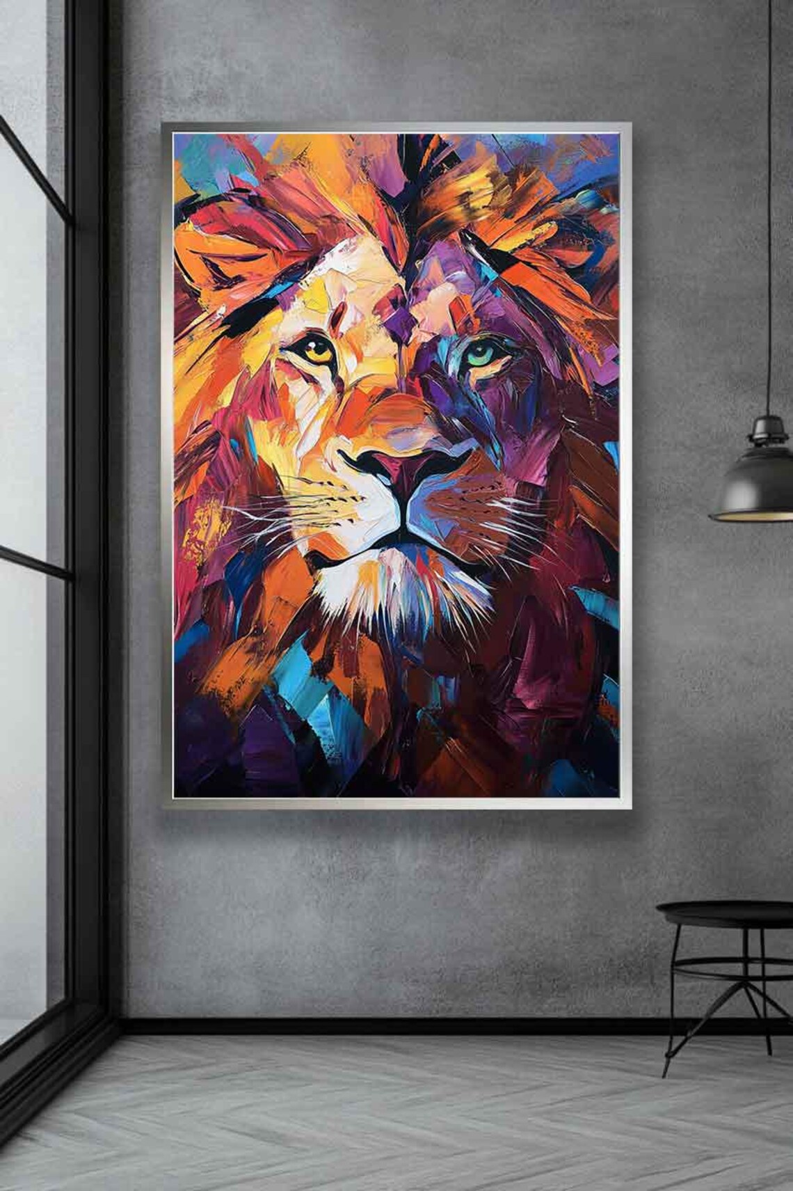 Colorful Abstract Lion Face Vibrant Modern Wildlife Art Poster - Image 4