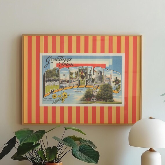 Vintage Maryland Greetings Postcard Style Retro Travel Poster