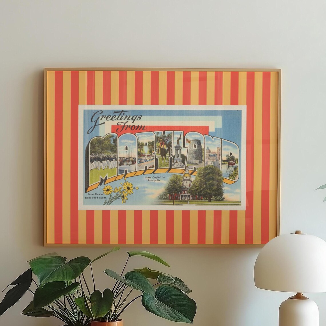 Vintage Maryland Greetings Postcard Style Retro Travel Poster
