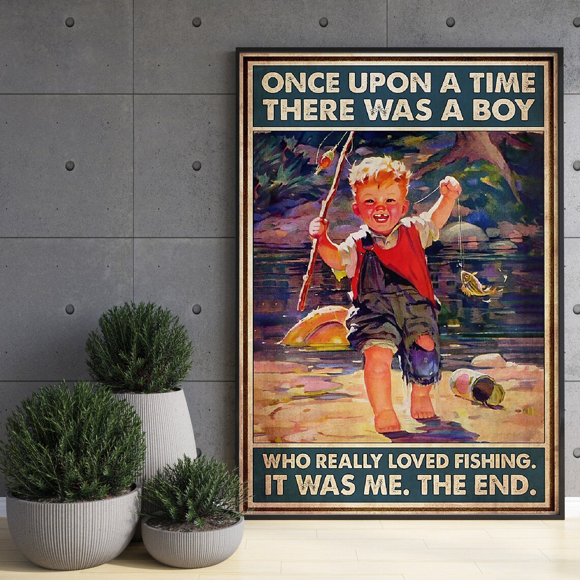 Little Boy Fishing Vintage Poster, Fishing Home Decor - Image 3