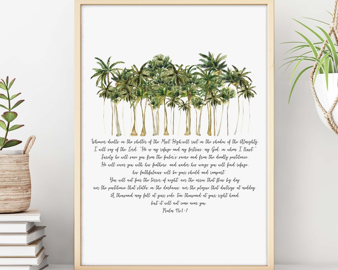 Psalm 91 TPT Scripture Passage Palm Trees Bible Verse Poster - Image 2