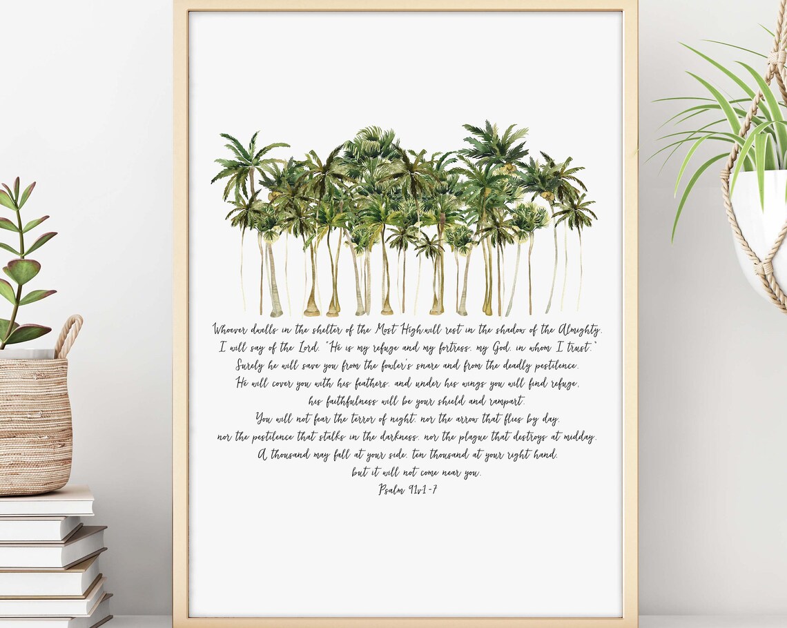 Psalm 91 Watercolor Palm Trees Passion Translation Psalm 91 Scripture Print - Image 2