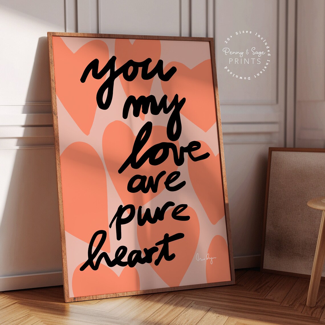 You My Love Are Pure Heart Retro Poster Romantic Quote Wall Decor Gift - Image 2