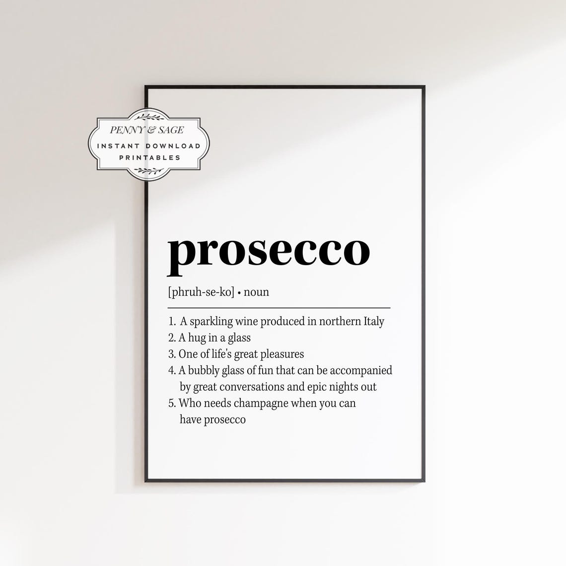Prosecco Dictionary Definition Noun Funny Bar Cart Typography Poster - Image 2