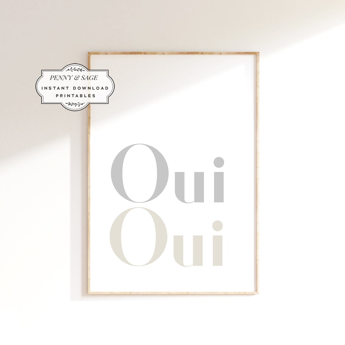 Oui Oui French Quote Poster Neutral Beige Grey Minimalist Typography
