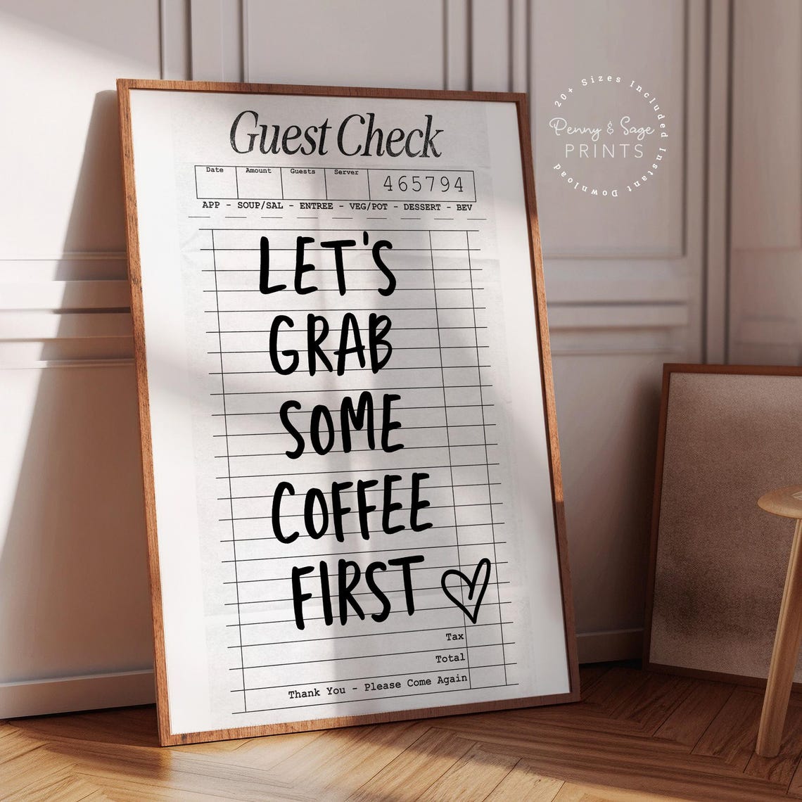 Let's Grab Some Coffee First Funny Guest Check Style Quote Poster - Image 2