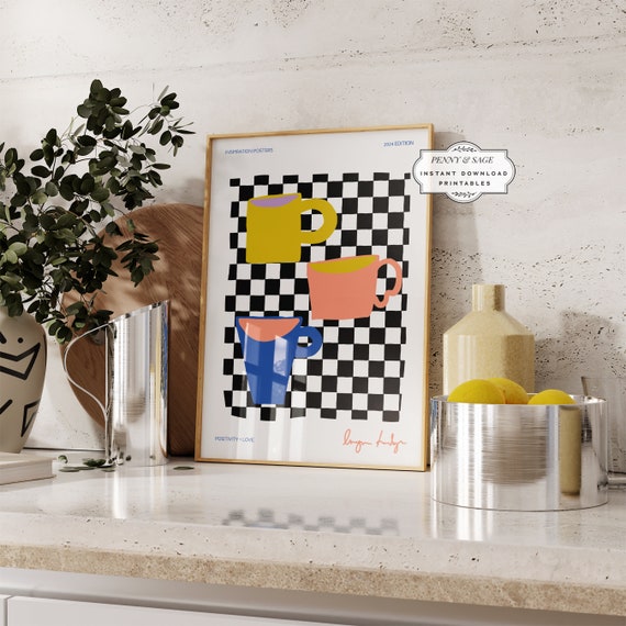 Retro Kitchen Wall Art Coffee Cup Gallery Dorm Room Decor Trendy Wall Art Living Room Decor Apartment Wall Art Prints