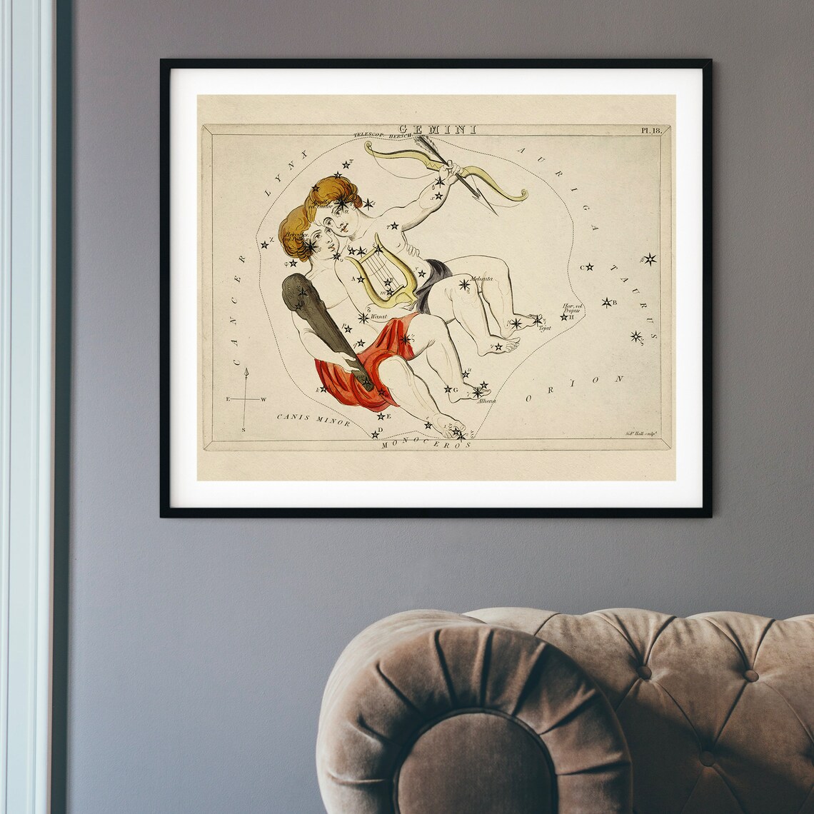 Gemini Antique Constellation Star Chart Sidney Hall Zodiac Twins Poster
